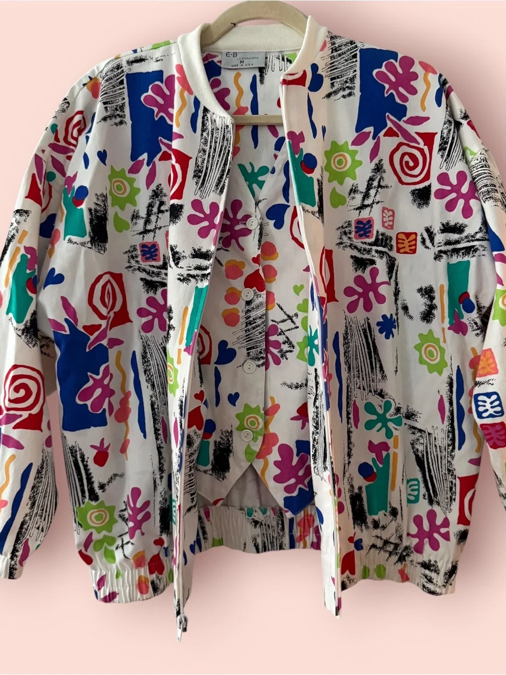 Vintage 80s Abstract Print Jacket & Vest Matching Set